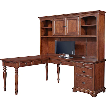 L Shaped Desk with Hutch and Adjustable Shelves